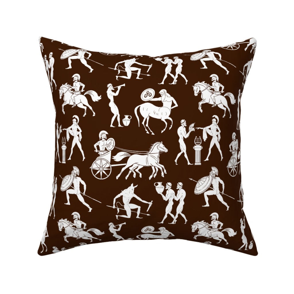 Greek Figures Pillow, Woven, White, 16x16, Double Sided, Brown