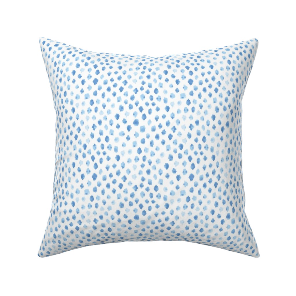 Blue Spots on White Pillow, Woven, White, 16x16, Double Sided, Blue