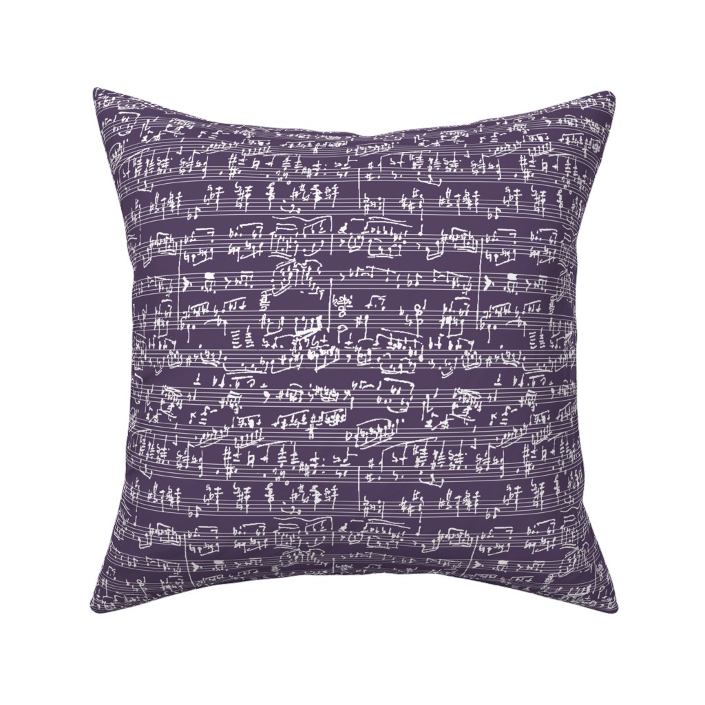 Handwritten Sheet Music Pillow, Woven, White, 16x16, Double Sided, Purple