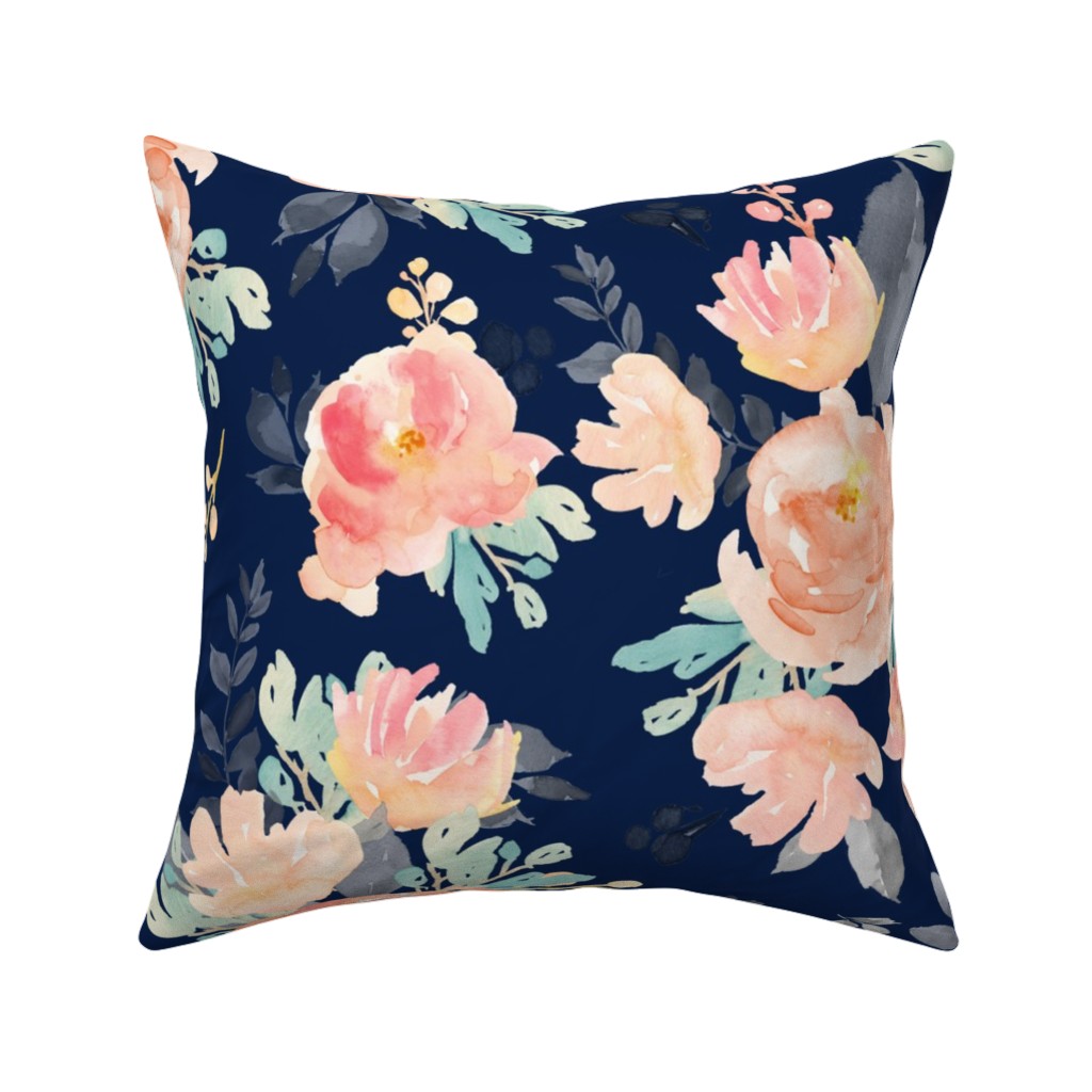 Watercolor Florals Pillow, Woven, White, 16x16, Double Sided, Multicolor, Silhouette