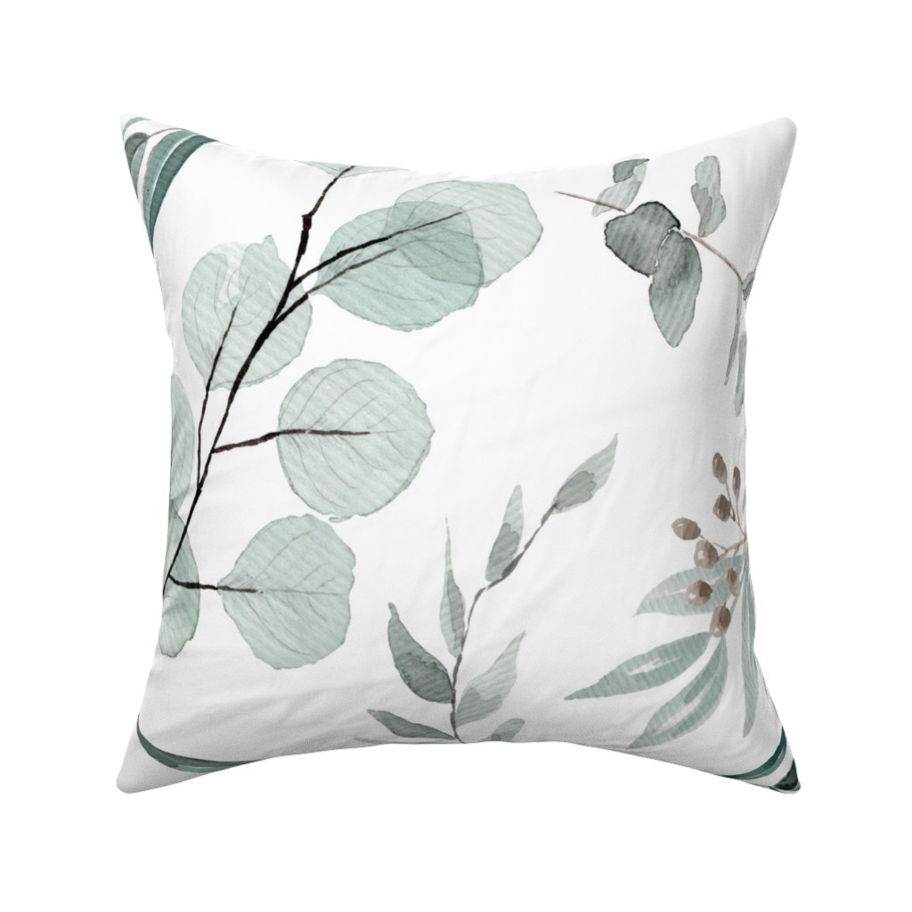 Eucalyptus - Green Pillow, Woven, White, 16x16, Double Sided, Green