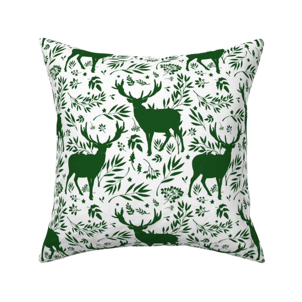 Winter Scene - Green on White Pillow, Woven, White, 16x16, Double Sided, Green, Classic Green