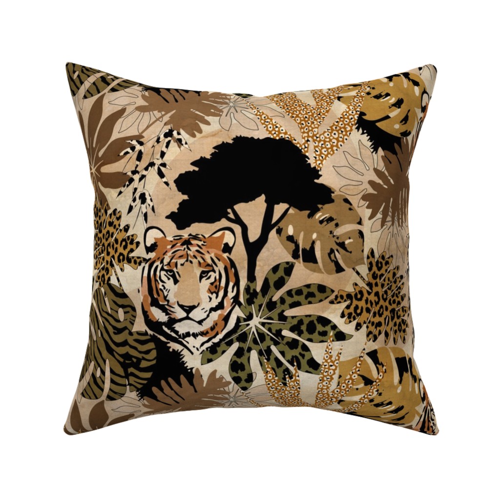 Safari Camouflage - Earthy Pillow, Woven, White, 16x16, Double Sided, Brown