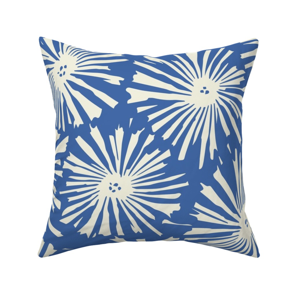 Cactus Blooms - Cream on Blue Pillow, Woven, White, 16x16, Double Sided, Blue