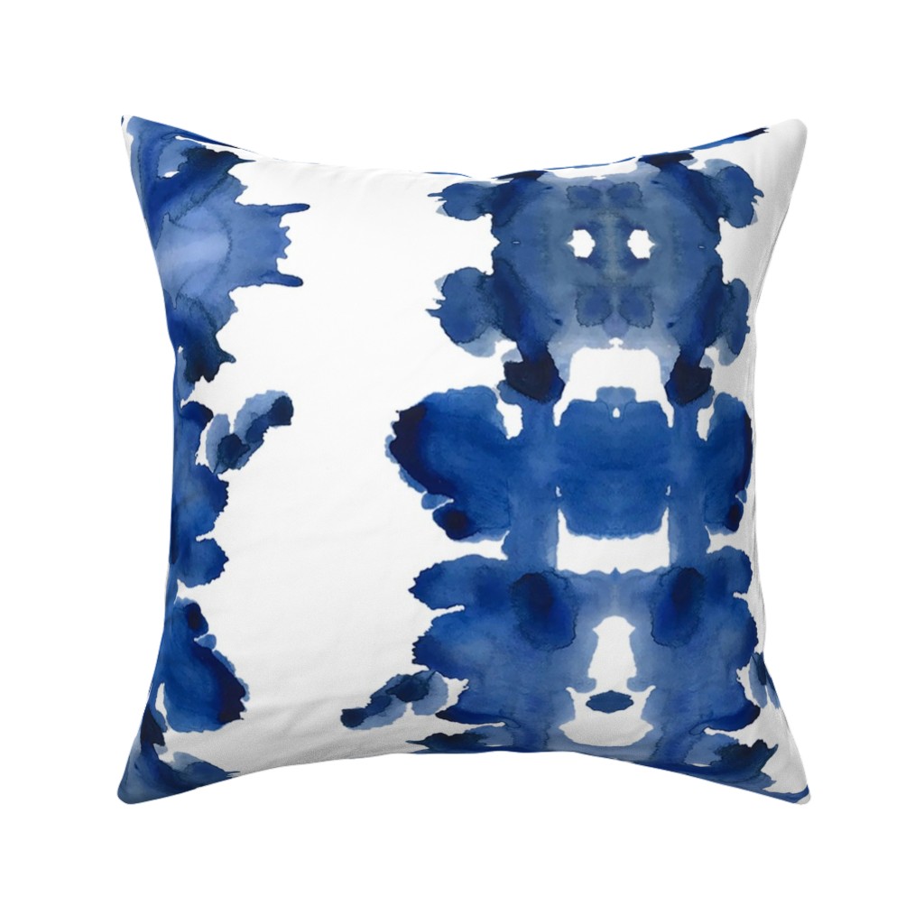 Indigo Double Inkblot Pillow, Woven, White, 16x16, Double Sided, Blue