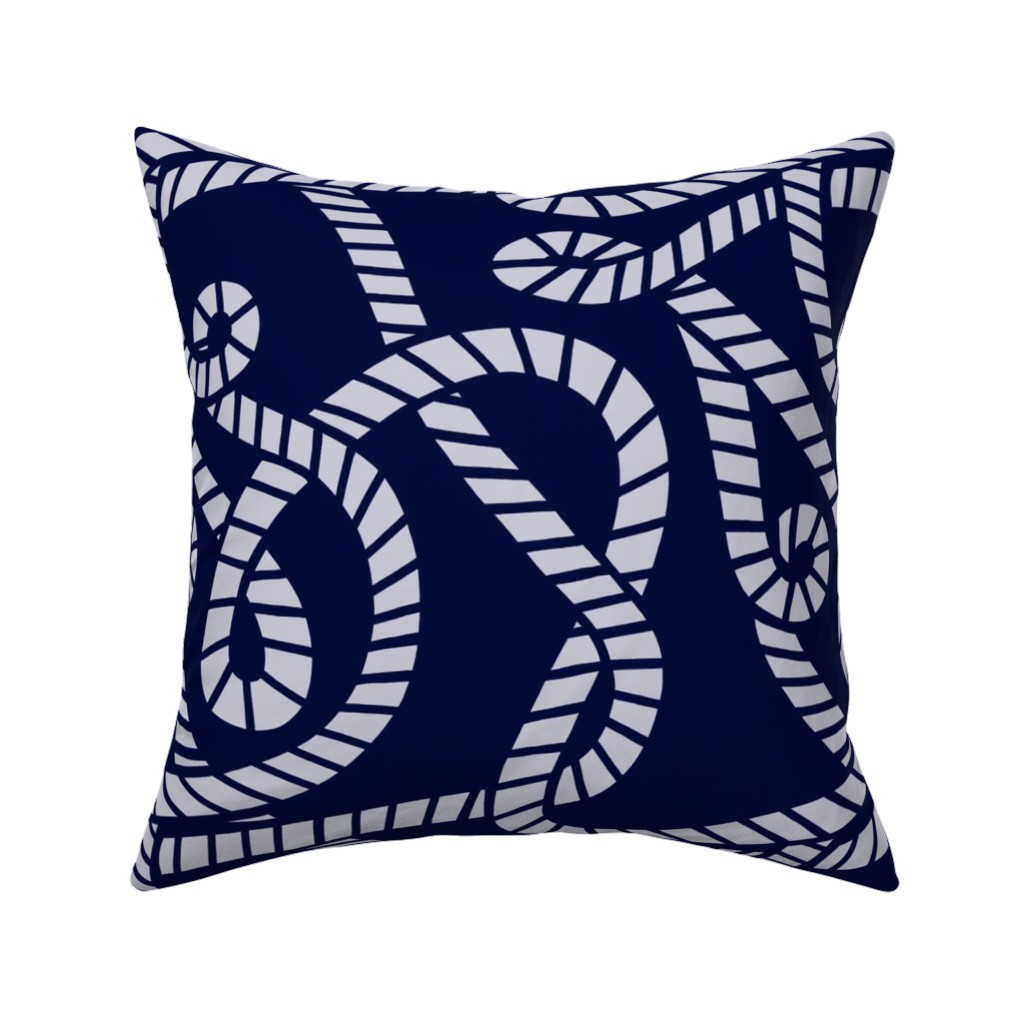 Nautical Rope on Navy Pillow, Woven, White, 16x16, Double Sided, Blue