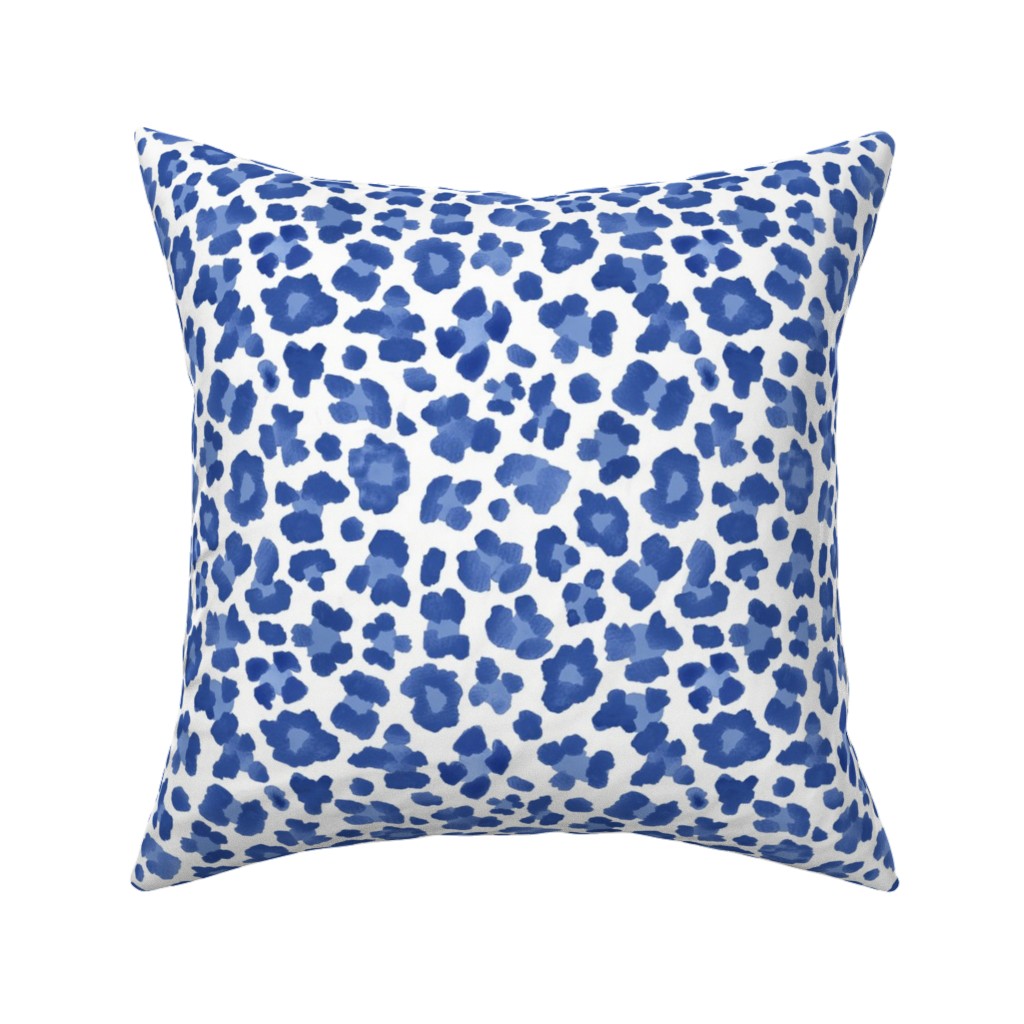 Leopard Print - Blue and White Pillow, Woven, White, 16x16, Double Sided, Blue, True Blue
