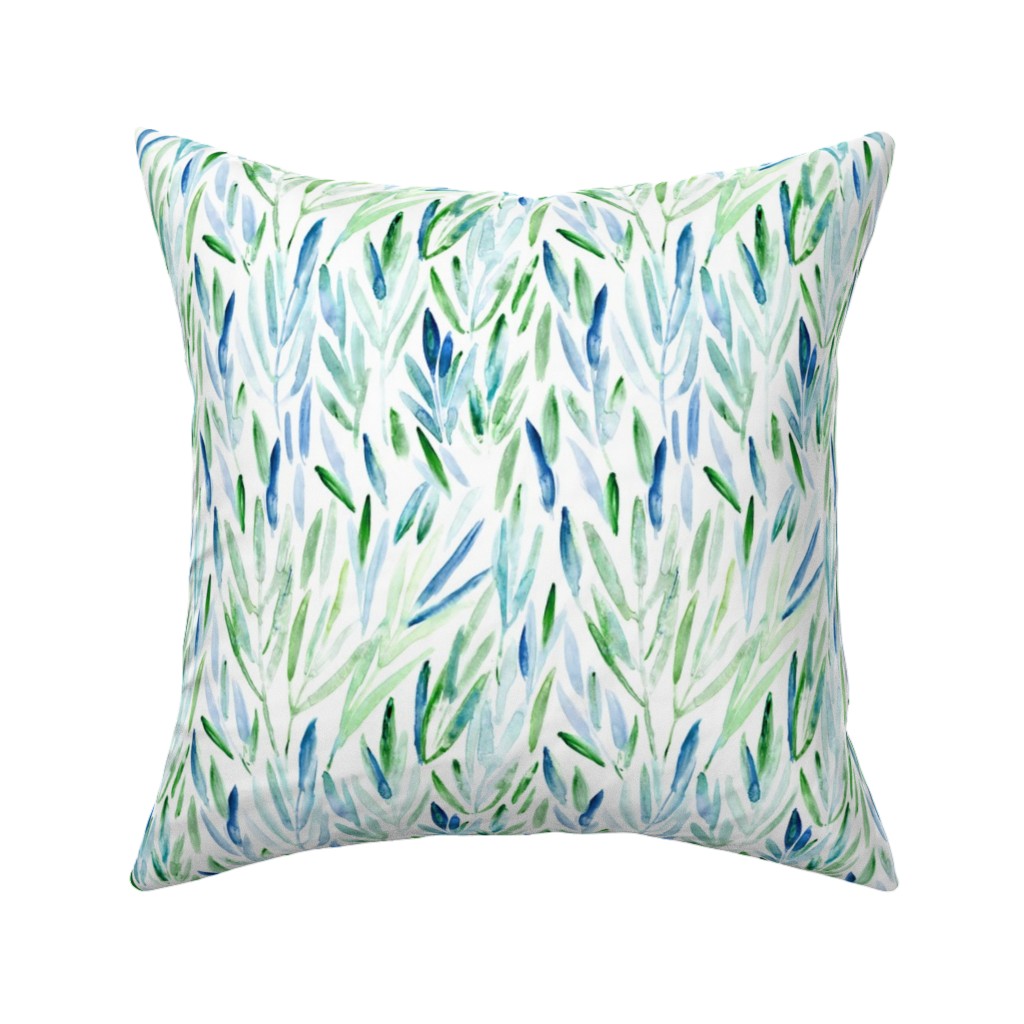 Watercolor Eucalyptus Leaves - Blue and Green Pillow, Woven, White, 16x16, Double Sided, Green, Classic Green