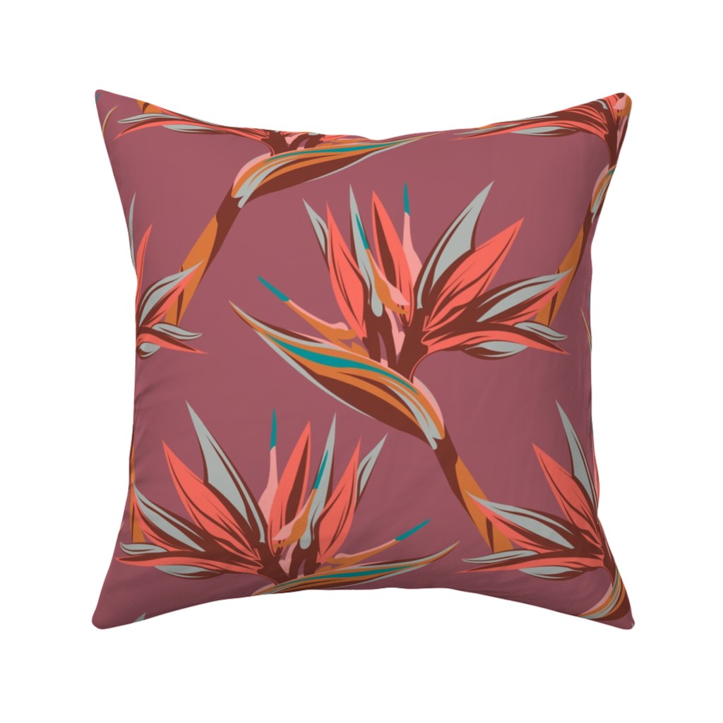 Birds of Paradise - Mauvewood Pillow, Woven, White, 16x16, Double Sided, Pink, Bright Pink