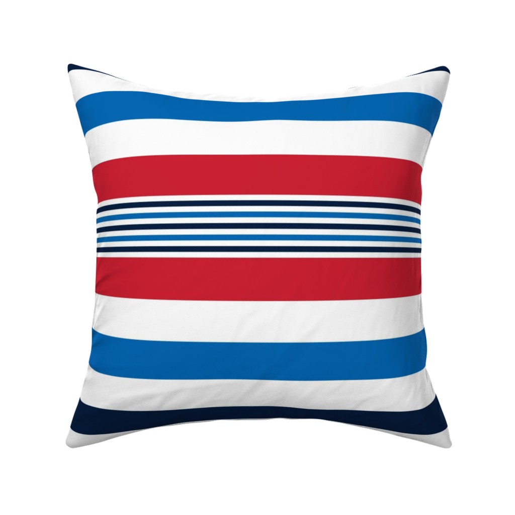 Horizontal Stripes - Red White and Blue Pillow, Woven, White, 16x16, Double Sided, Red