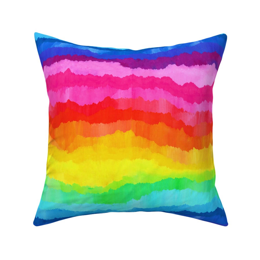Rainbow Acrylic Waves Pillow, Woven, White, 16x16, Double Sided, Multicolor