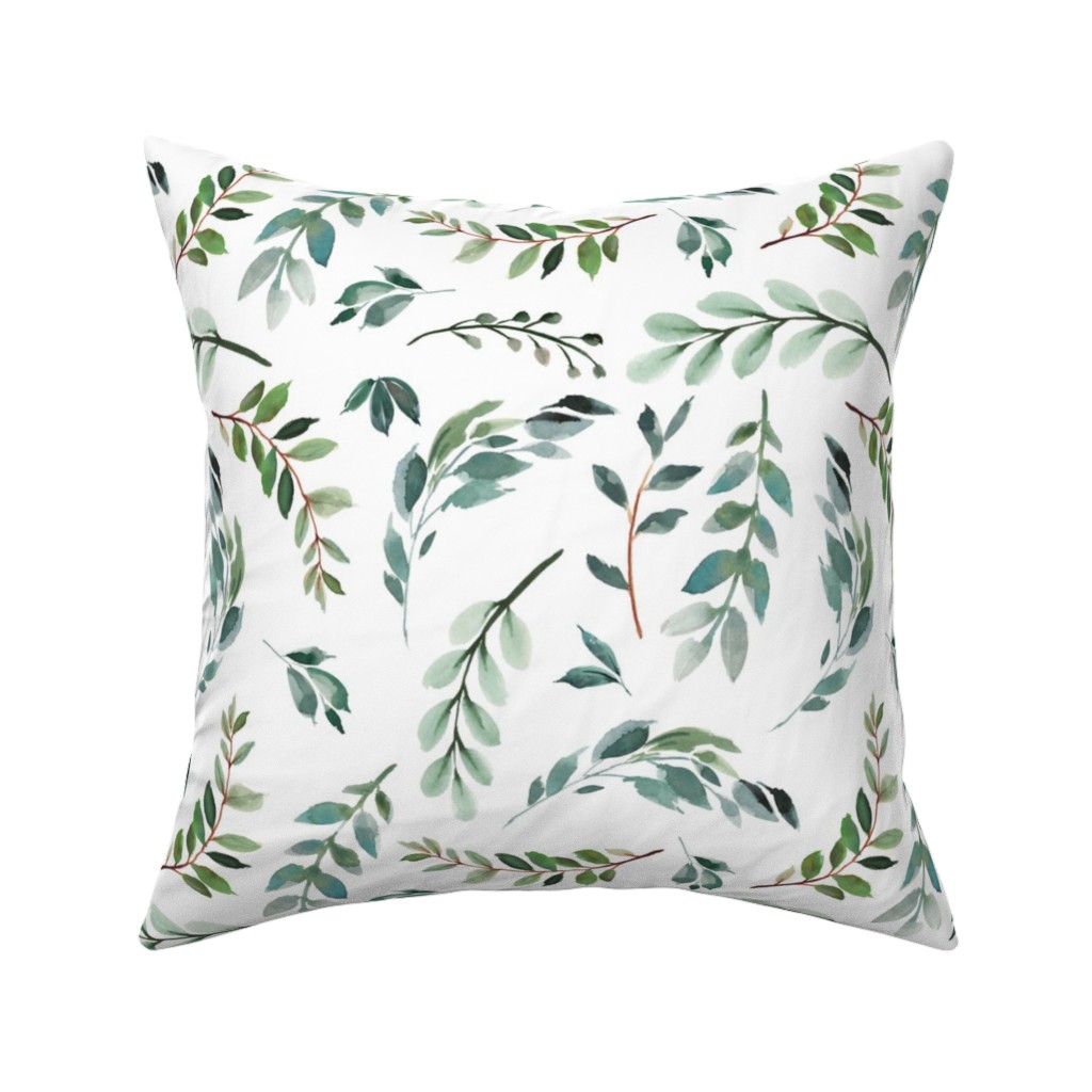 Paprika Floral Greenery Leafs - Green Pillow, Woven, White, 16x16, Double Sided, Green