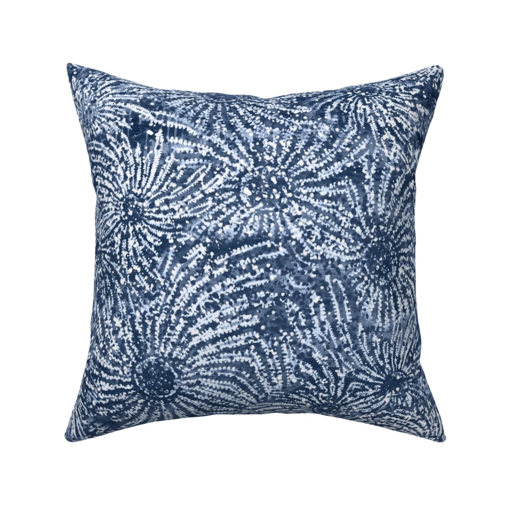 Shibori Floral Bursts - Navy Pillow, Woven, White, 16x16, Double Sided, Blue, True Blue