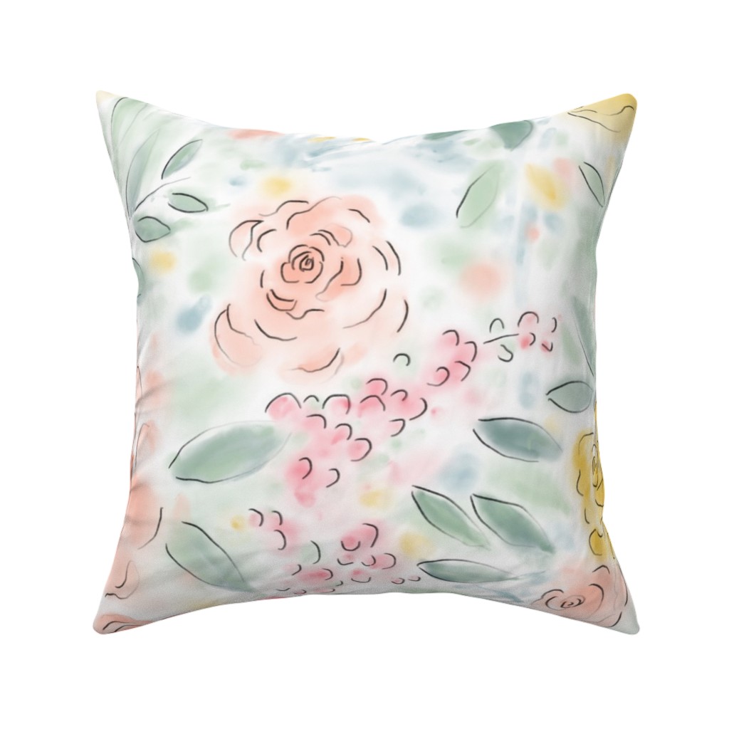 Barely There Watercolor Floral - Multi Pillow, Woven, White, 16x16, Double Sided, Multicolor