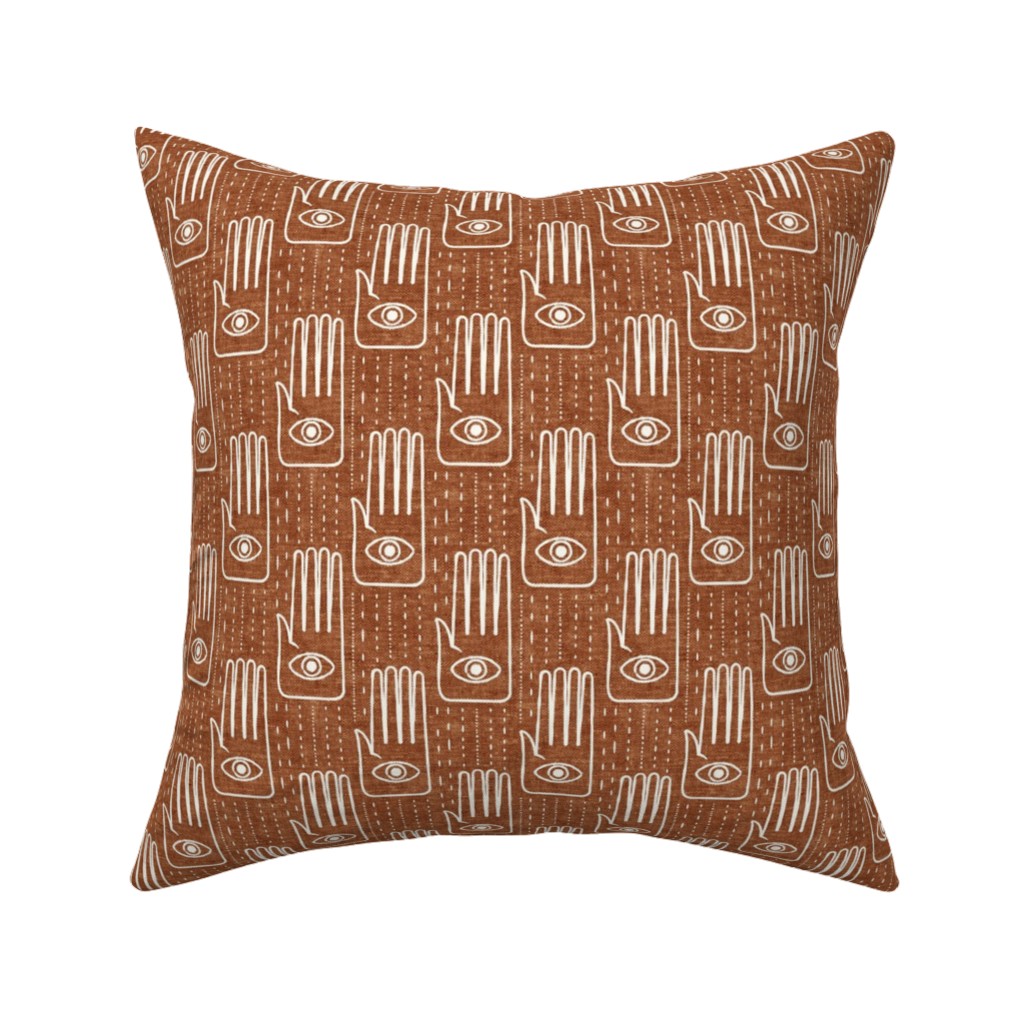 Adorned Palm Hands on Woven Ginger Pillow, Woven, White, 16x16, Double Sided, Orange