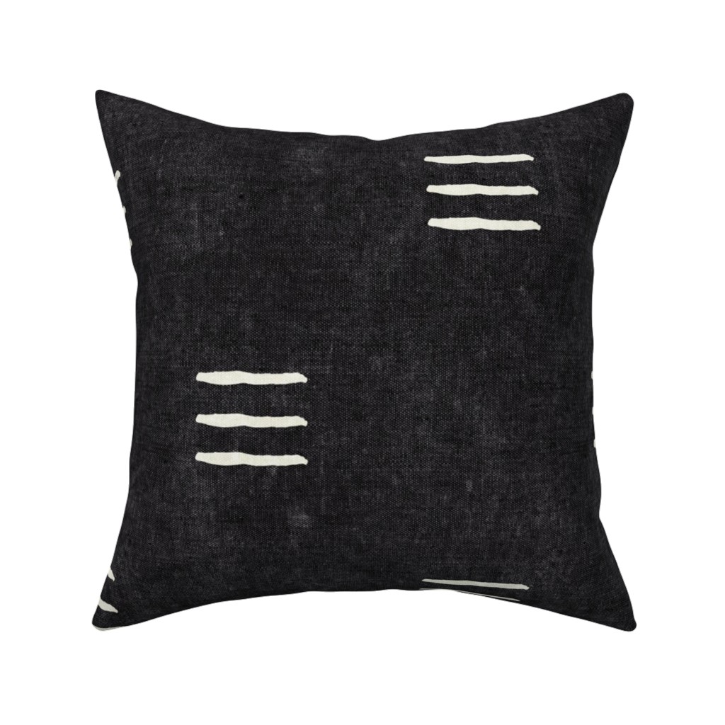 Triple Dash Mudcloth Pillow, Woven, White, 16x16, Double Sided, Black, Charcoal