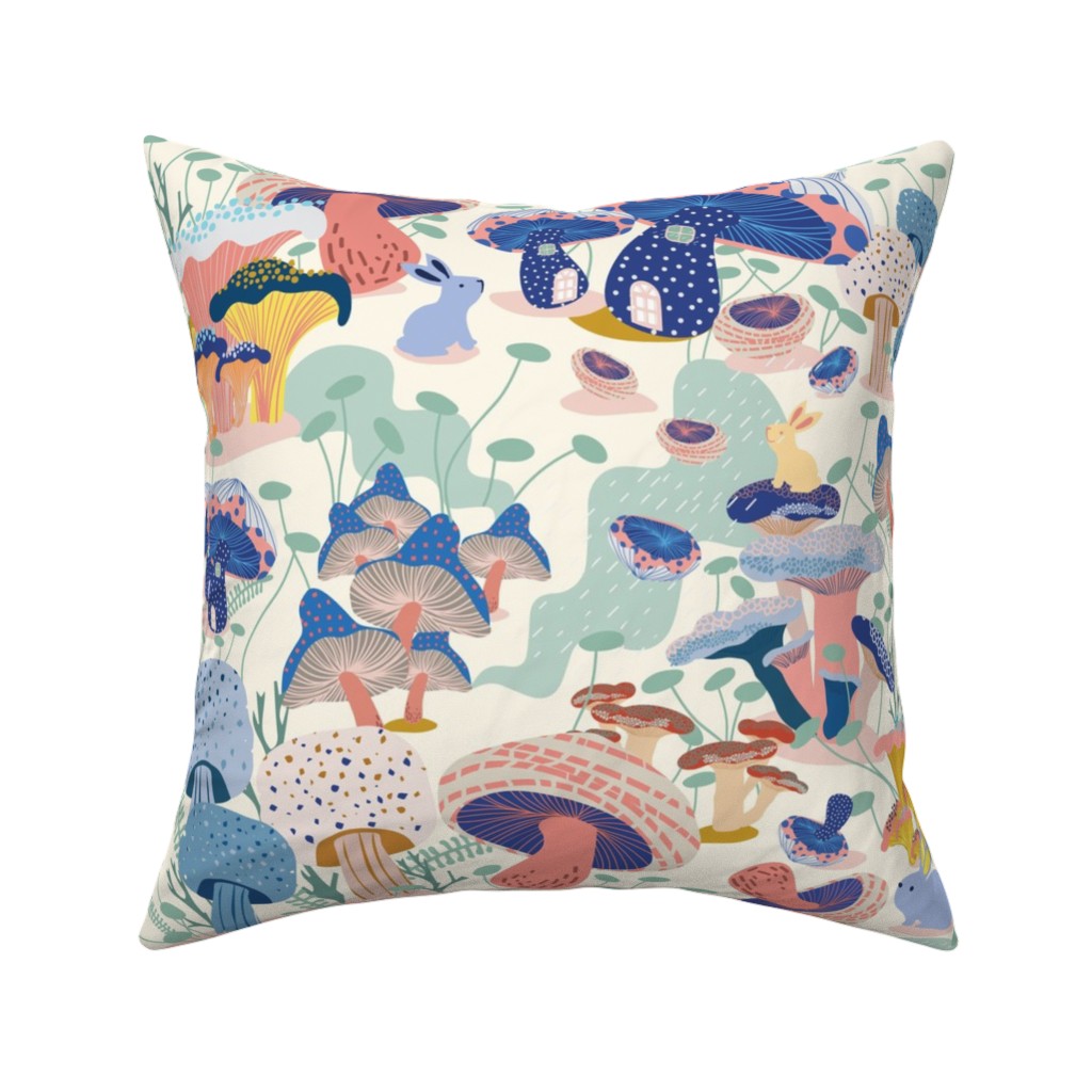 Whimsical Mushroom Village - Multi Pillow, Woven, White, 16x16, Double Sided, Multicolor