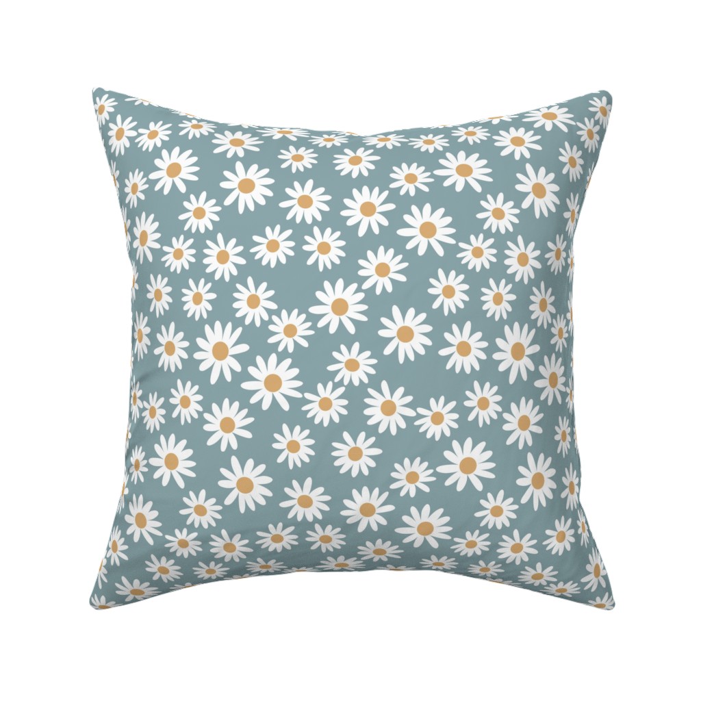 Daisies Pillow, Woven, White, 16x16, Double Sided, Blue