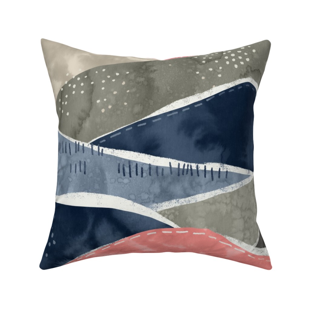 Romantic Watercolor Mountain Landscape Pillow, Woven, White, 16x16, Double Sided, Multicolor