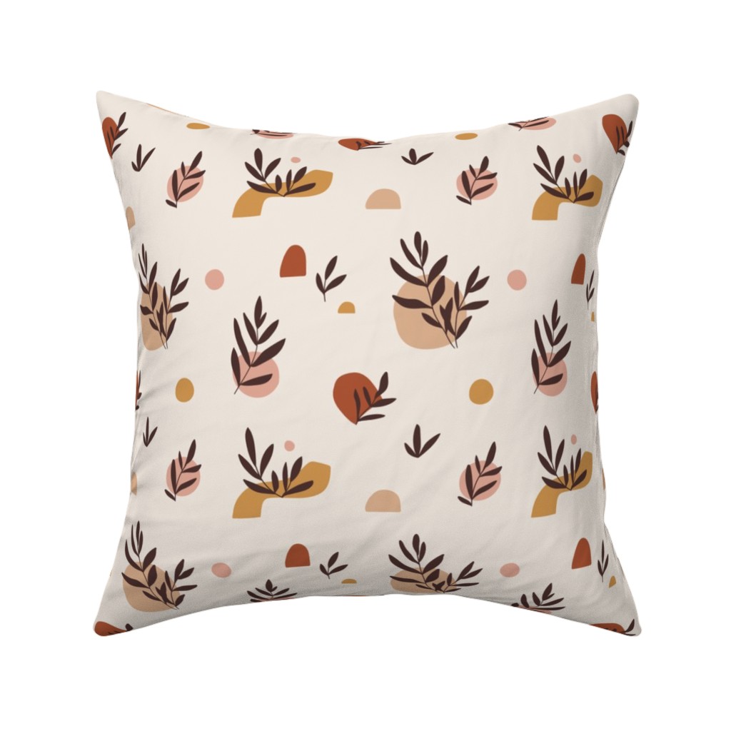 Abstraction and Tropical Leaves - Light Pillow, Woven, White, 16x16, Double Sided, Beige, Pearl