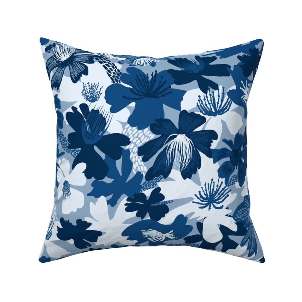 Barely Blue Floral Pillow, Woven, White, 16x16, Double Sided, Blue, True Blue