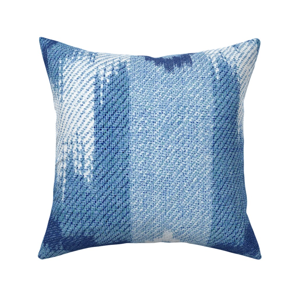 Blue Ikat Pillow, Woven, White, 16x16, Double Sided, Blue, True Blue