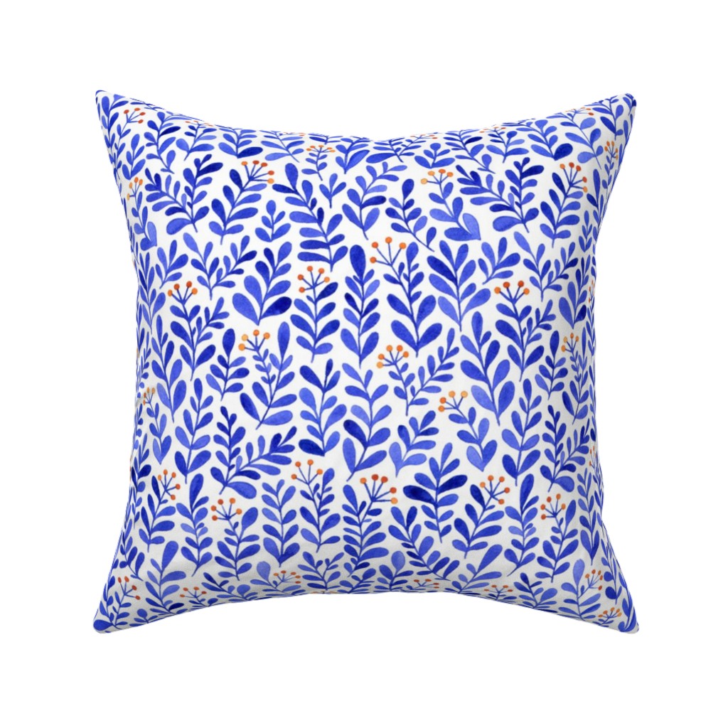 Leaves - Blue Pillow, Woven, White, 16x16, Double Sided, Blue, True Blue