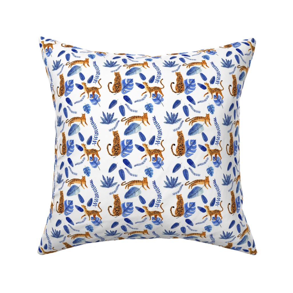 Leopard Tropical Exotic - Blue Pillow, Woven, White, 16x16, Double Sided, Multicolor