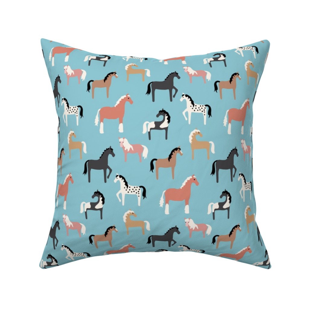 Horse Party Pillow, Woven, White, 16x16, Double Sided, Blue