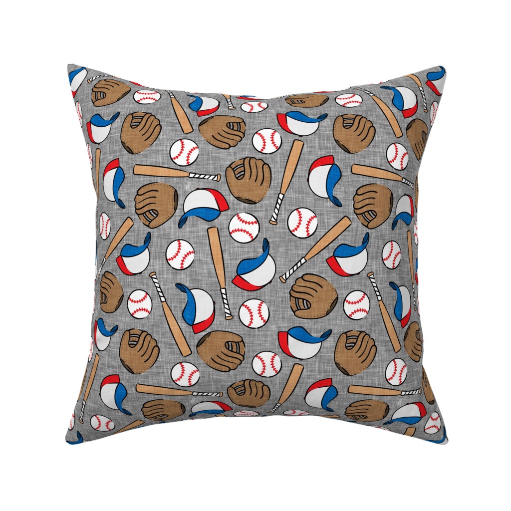 Baseball Bats Mits and Balls Pillow, Woven, White, 16x16, Double Sided, Multicolor