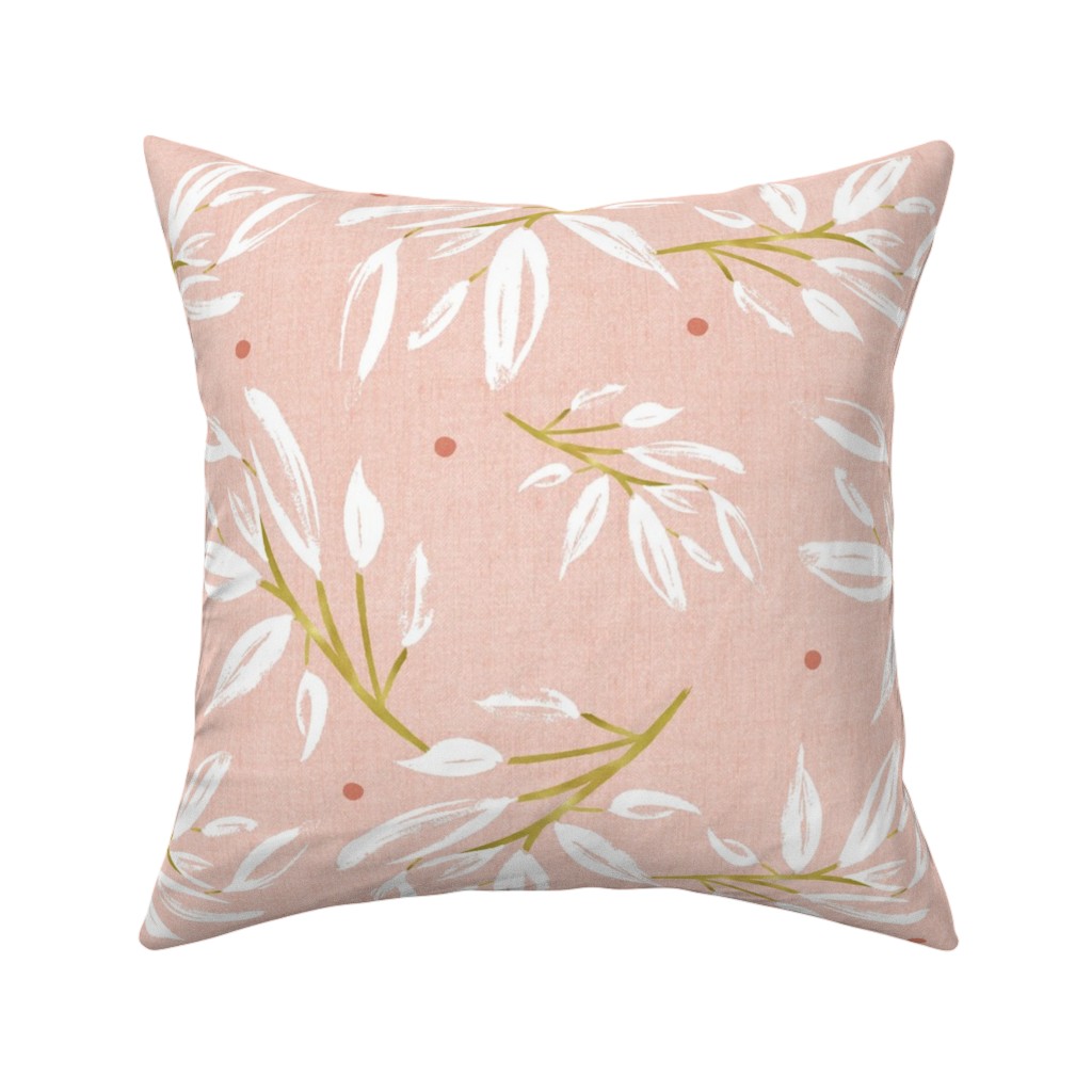 Zen - Gilded Leaves - Blush Pink Large Pillow, Woven, White, 16x16, Double Sided, Pink, Bright Pink