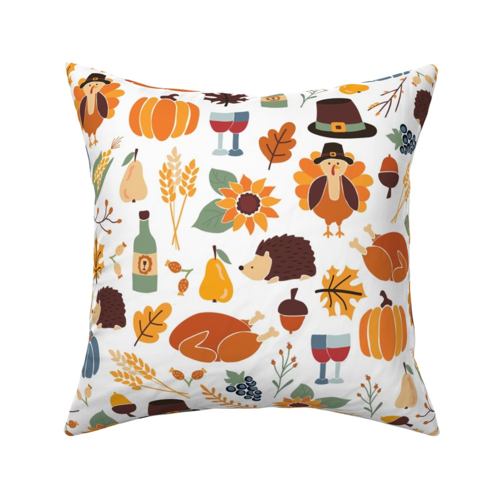 Thanksgiving - Multi on White Pillow, Woven, White, 16x16, Double Sided, Multicolor