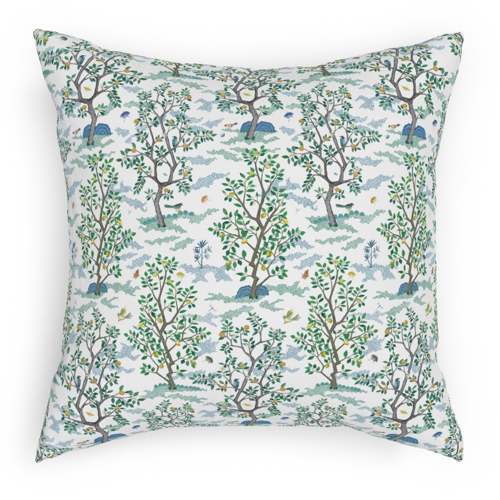 Citrus Trees - Blue and Green on White Pillow, Woven, White, 18x18, Double Sided, Green, Classic Green