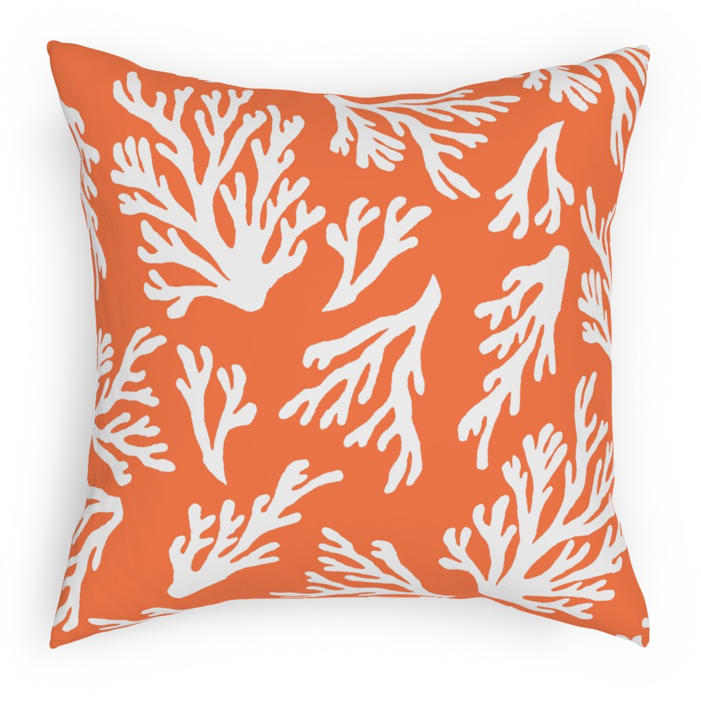 Coral - in Coral Pillow, Woven, White, 18x18, Double Sided, Orange, Orange
