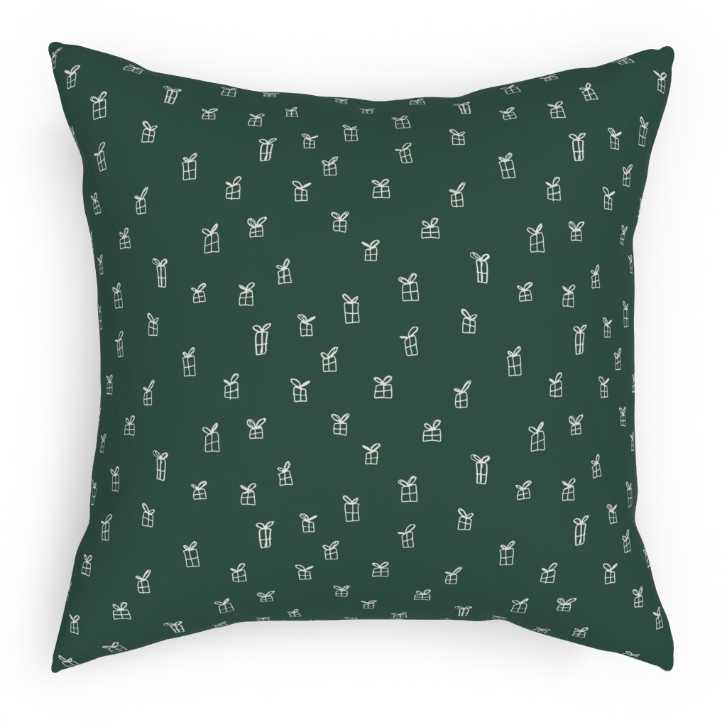 Christmas Presents on Green Pillow, Woven, White, 18x18, Double Sided, Green