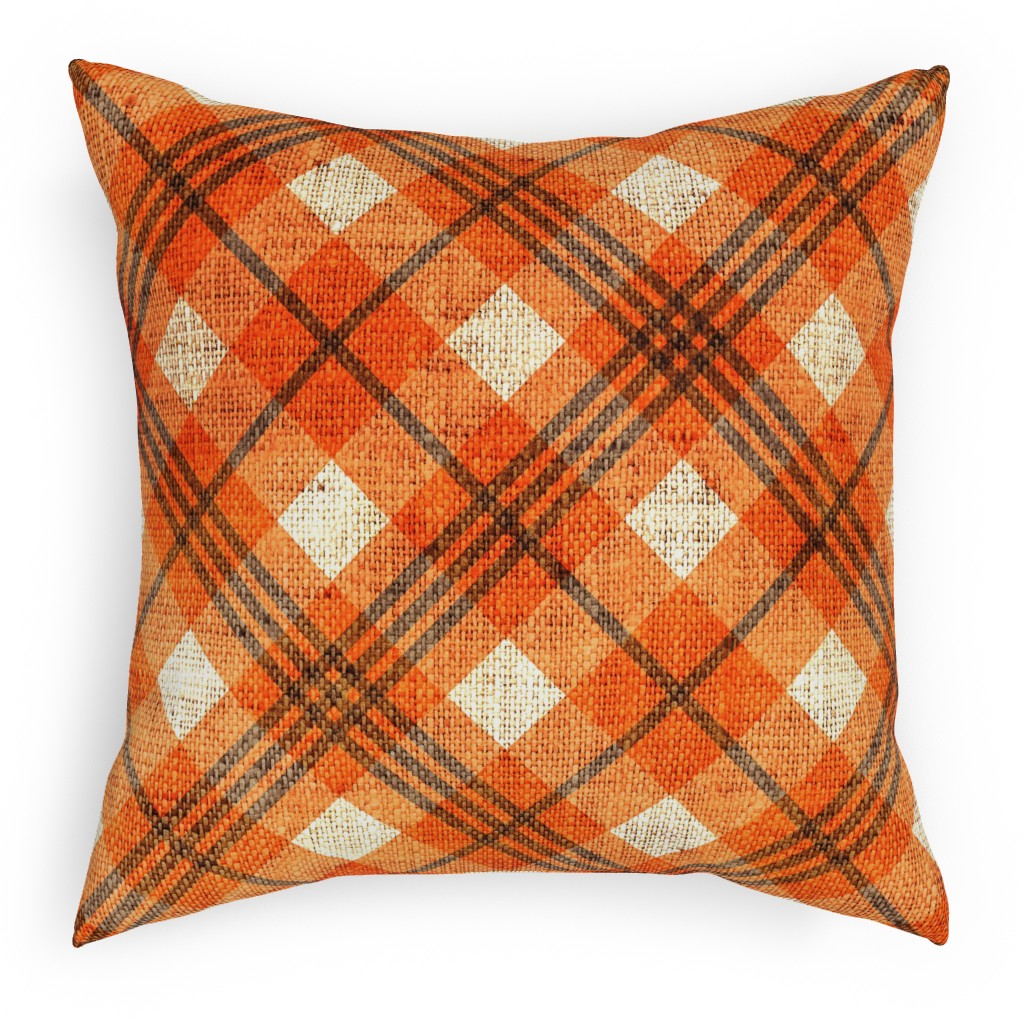 Burlap Plaid - Orange and Grey Pillow, Woven, White, 18x18, Double Sided, Orange, Orange