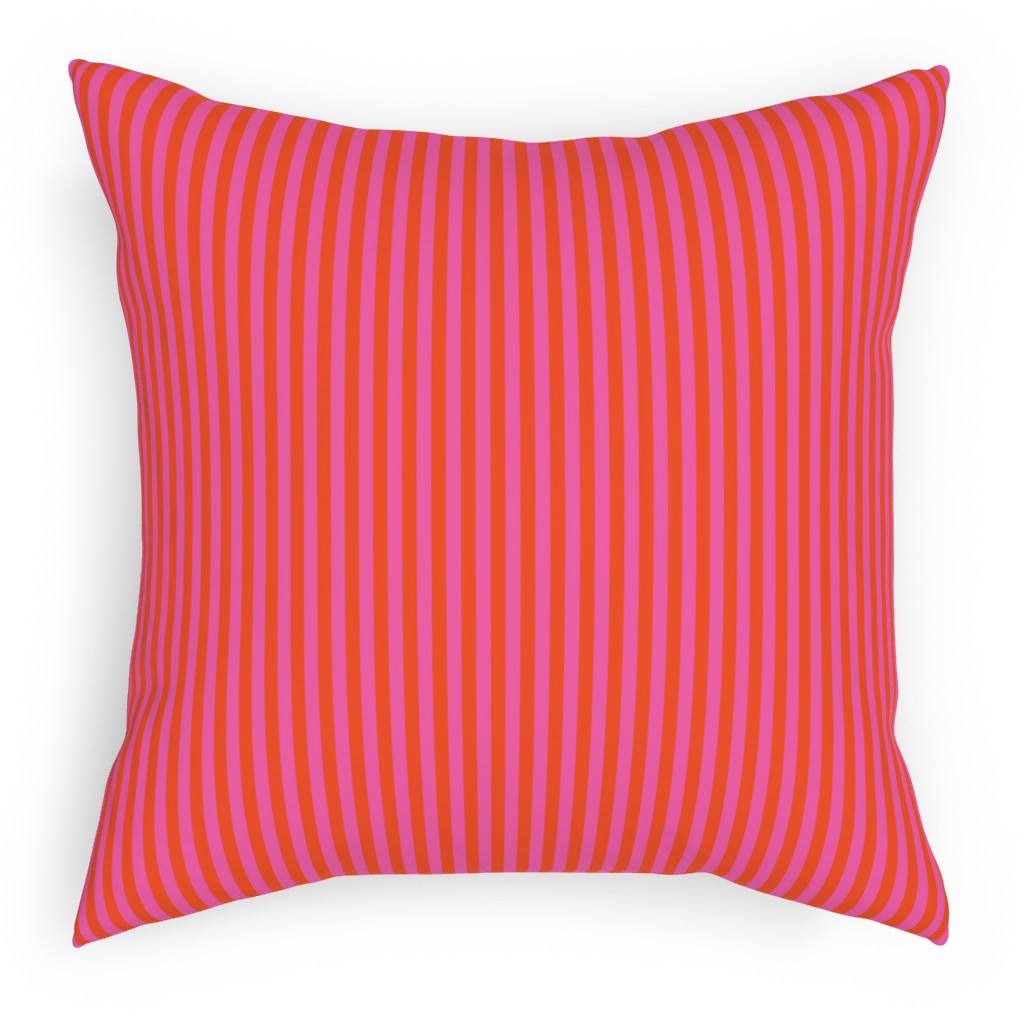 Piccadilly Pinstripes in Mod - Orange and Pink Pillow, Woven, White, 18x18, Double Sided, Pink, Bright Pink