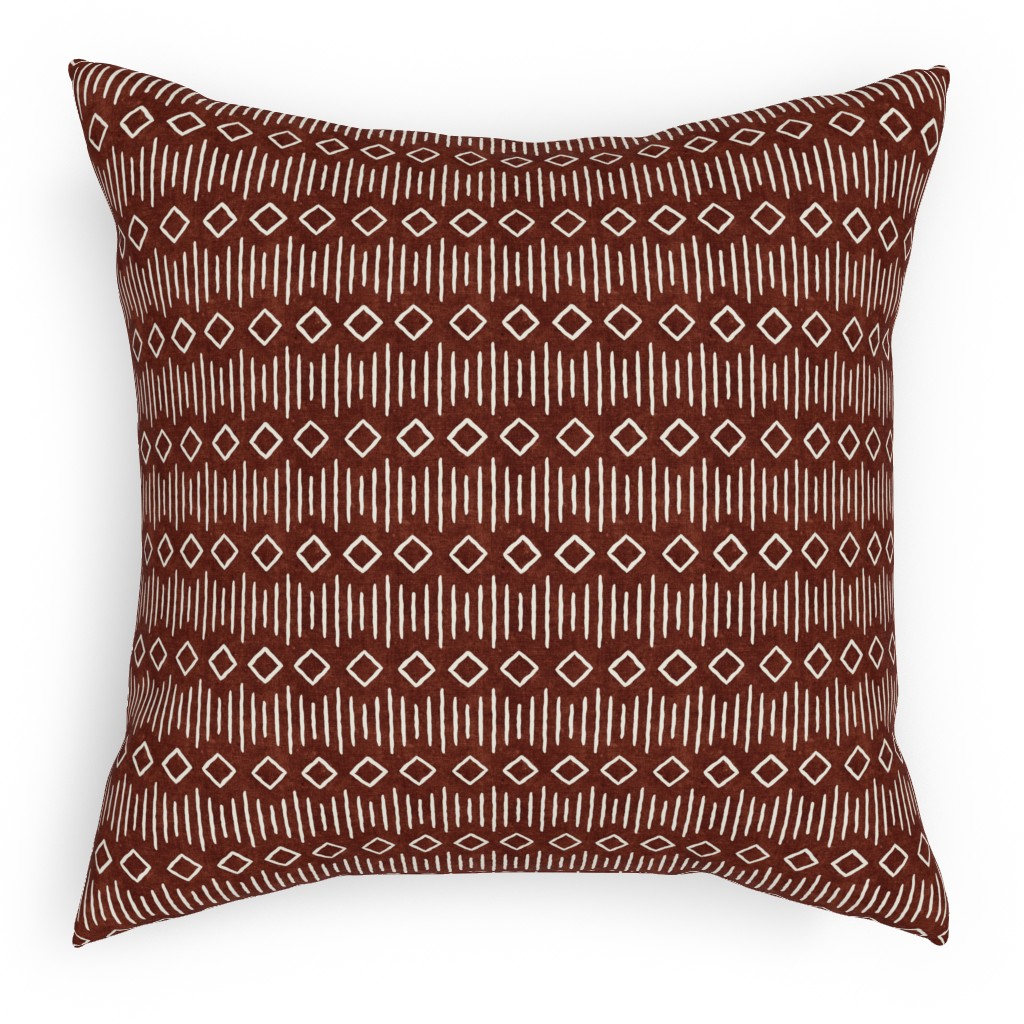 Diamond Fall Mud Cloth - Rust Pillow, Woven, White, 18x18, Double Sided, Red