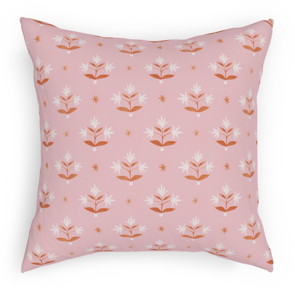 Thistle Stars - Pink and Orange Pillow, Woven, White, 18x18, Double Sided, Pink, Bright Pink