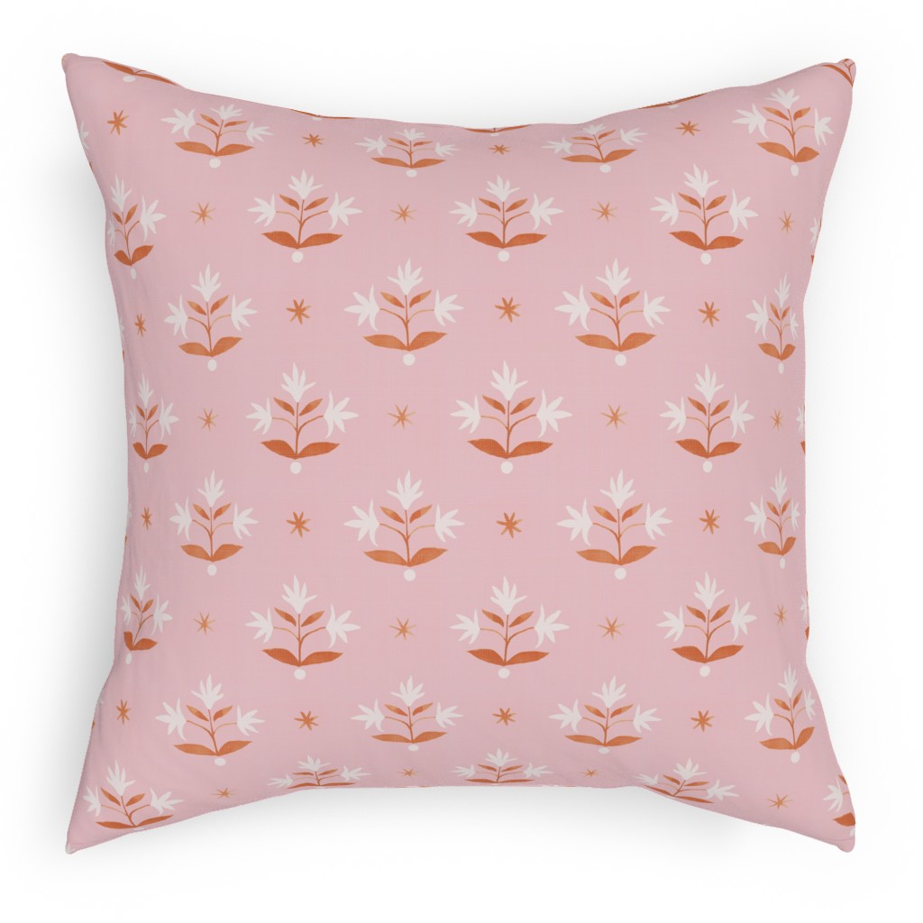 Thistle Stars - Pink and Orange Pillow, Woven, White, 18x18, Double Sided, Pink