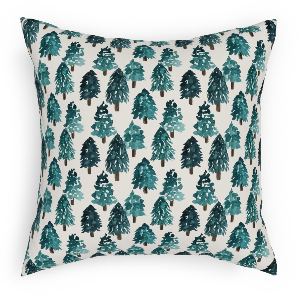 Christmas Trees Dense Forest Pillow, Woven, White, 18x18, Double Sided, Blue