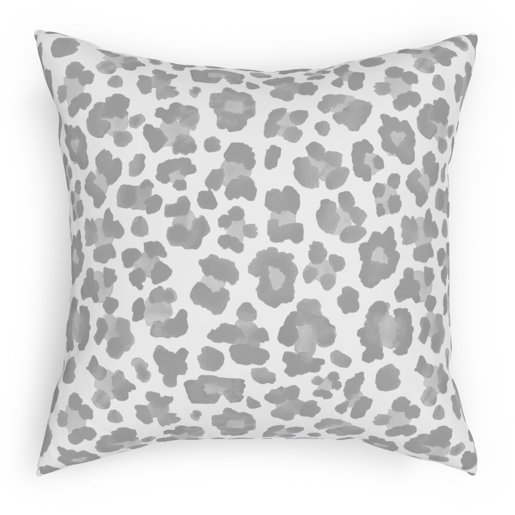 Light Grey Leopard Print Pillow, Woven, White, 18x18, Double Sided, Gray