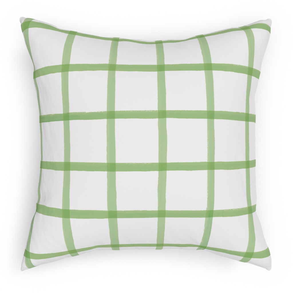 Window Pane Plaid Pillow, Woven, White, 18x18, Double Sided, Green, Green