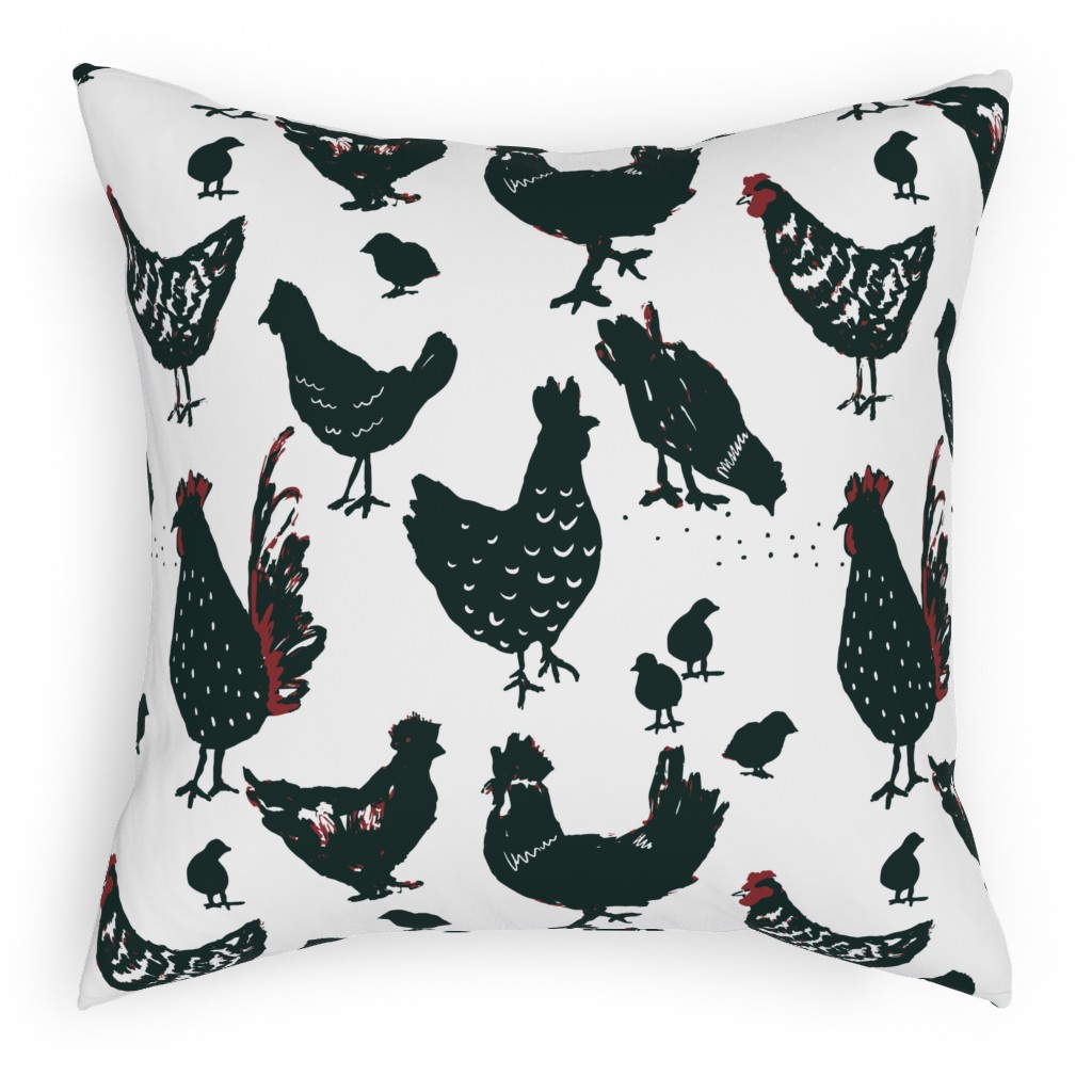Chickens - Neutral Pillow, Woven, White, 18x18, Double Sided, Black, Black