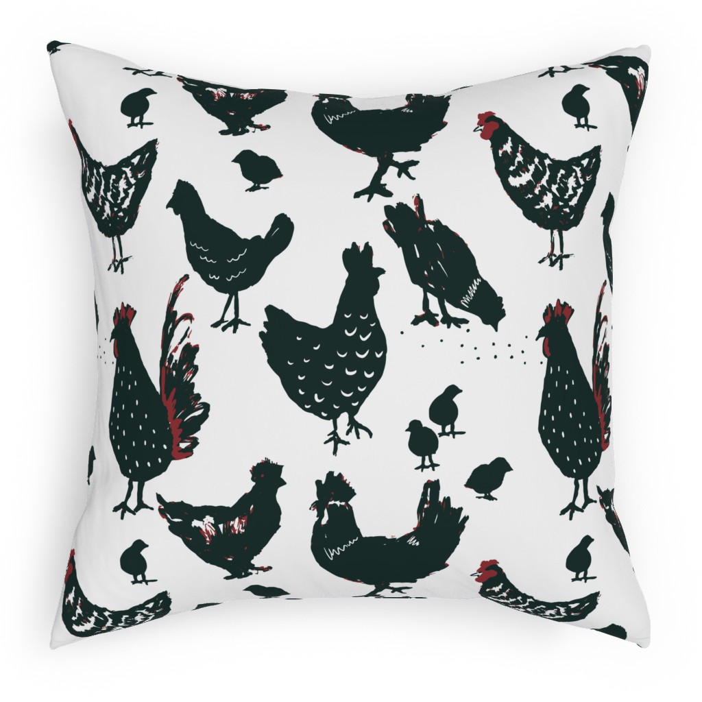 Chickens - Neutral Pillow, Woven, White, 18x18, Double Sided, Black