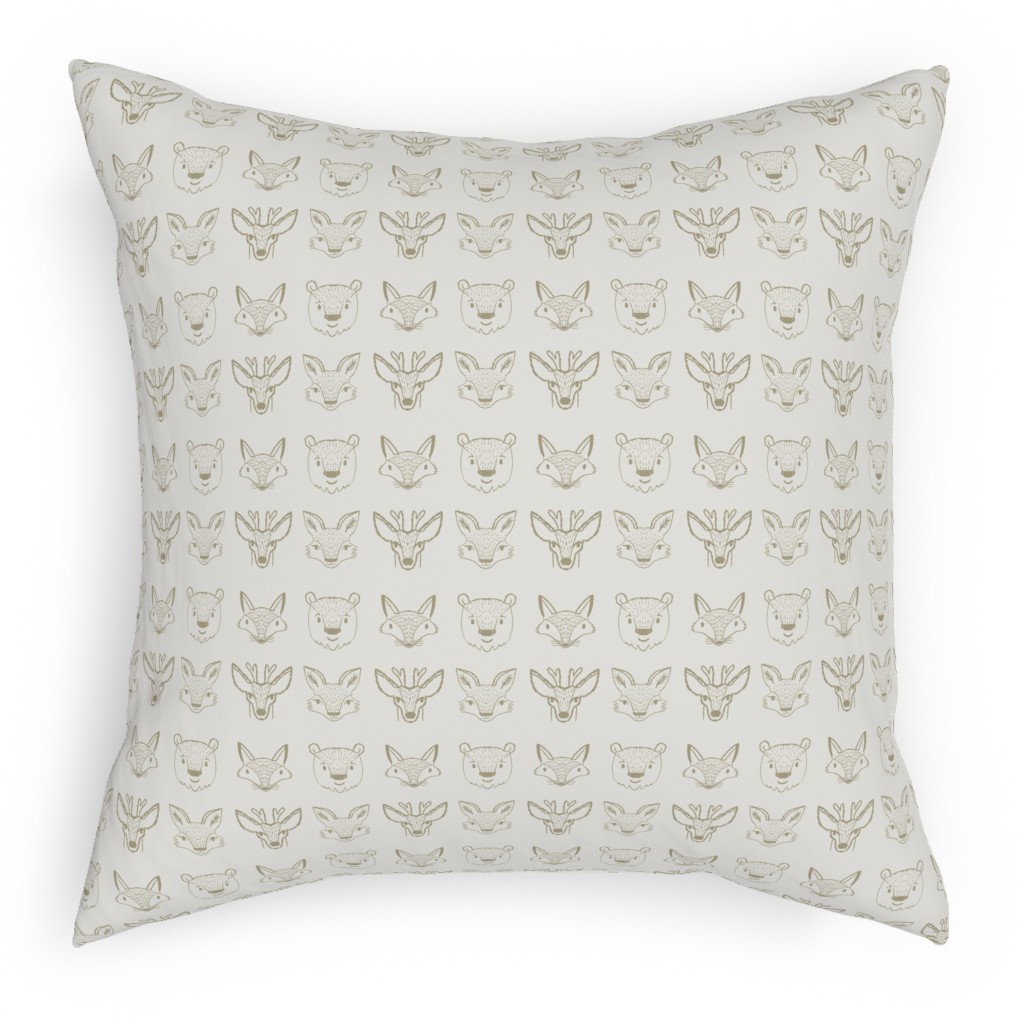 Forest Friends - Neutral Pillow, Woven, White, 18x18, Double Sided, Beige, Pearl