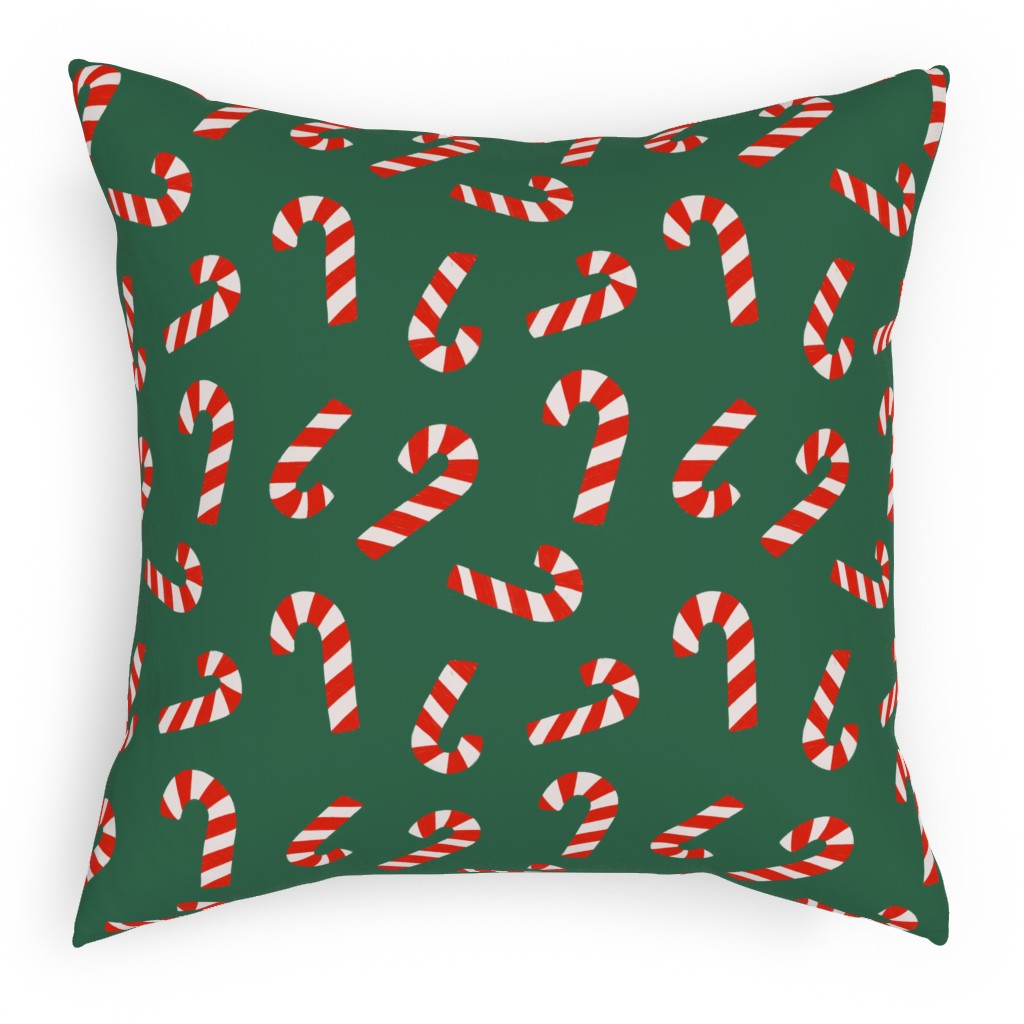 Candy Cane Pattern Pillow, Woven, White, 18x18, Double Sided, Green