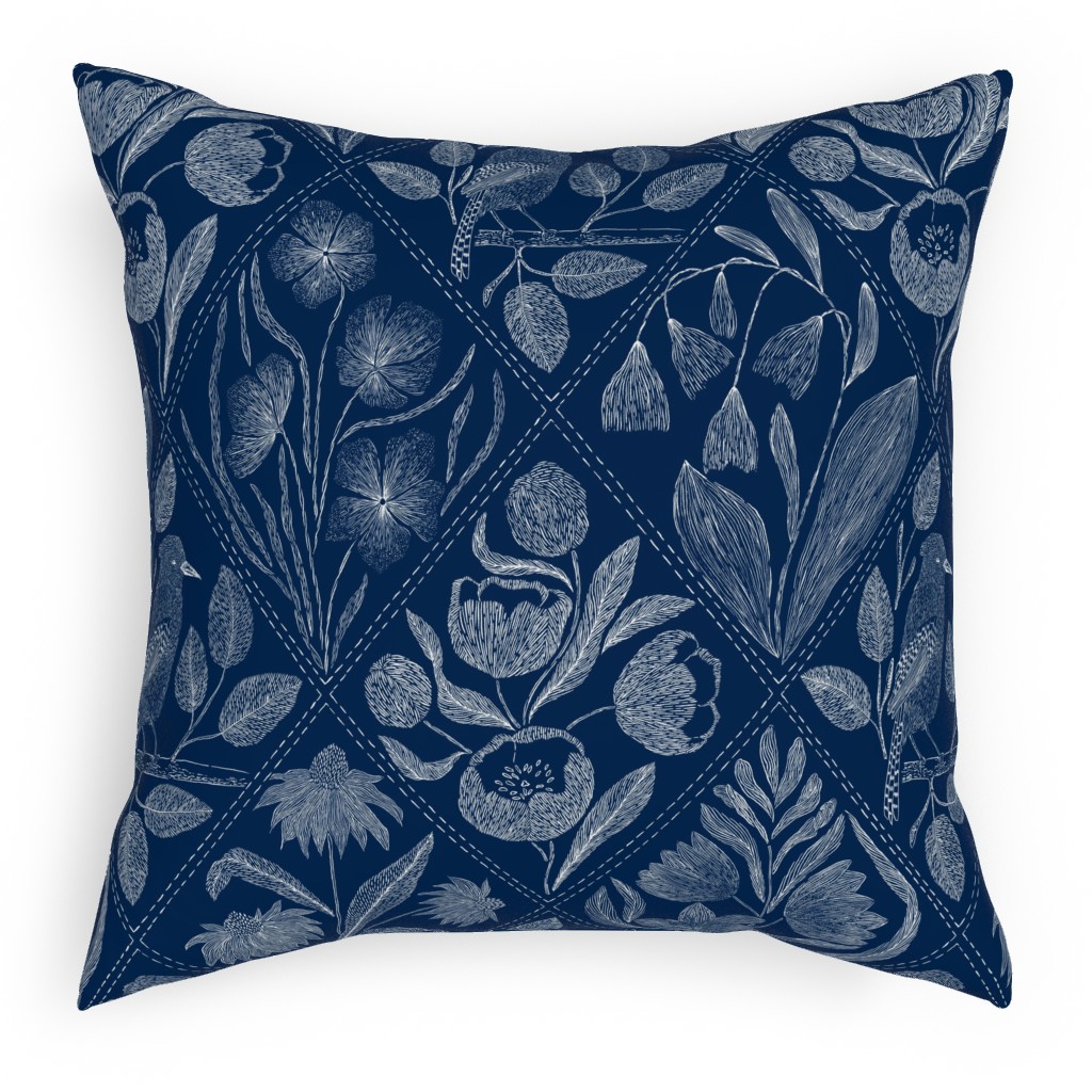 Toile De Joy - Blue Pillow, Woven, White, 18x18, Double Sided, Blue, True Blue