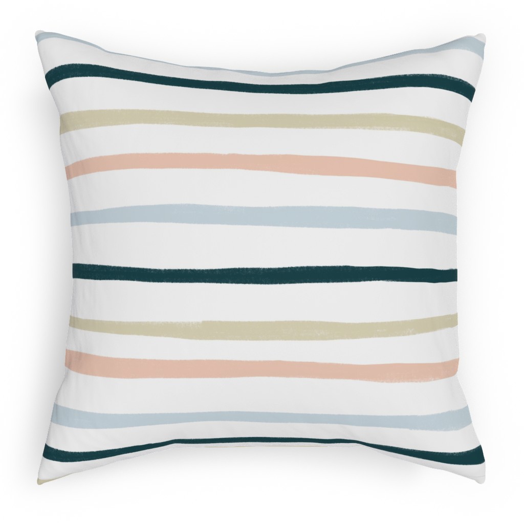 Shenanigans Horizontal Wtripes - Multi Pillow, Woven, White, 18x18, Double Sided, Multicolor