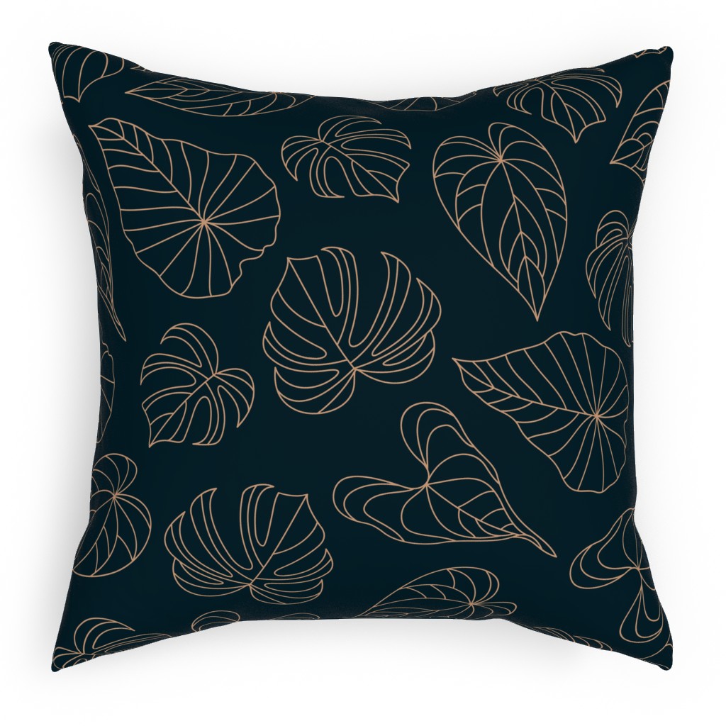 Minimalist Monstera Leaves - Dark Pillow, Woven, White, 18x18, Double Sided, Blue, True Blue